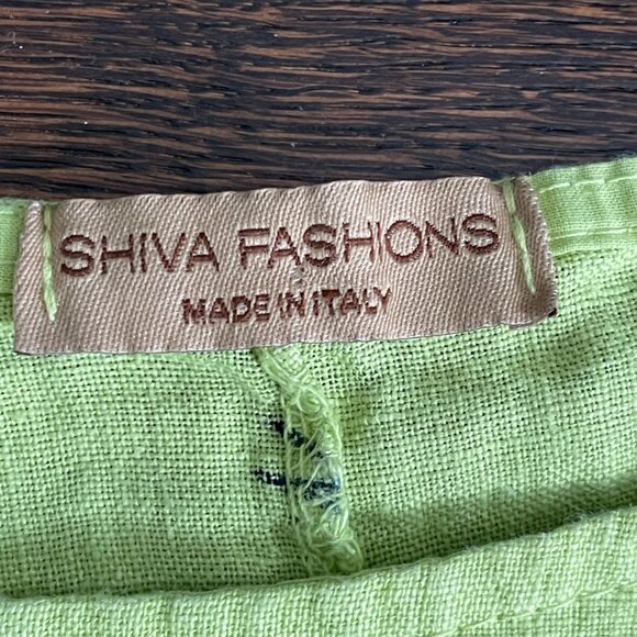 Lime Green Floral 100% Linen Tunic Top Blouse-Made in Italy-Size Large - Picture 3 of 8